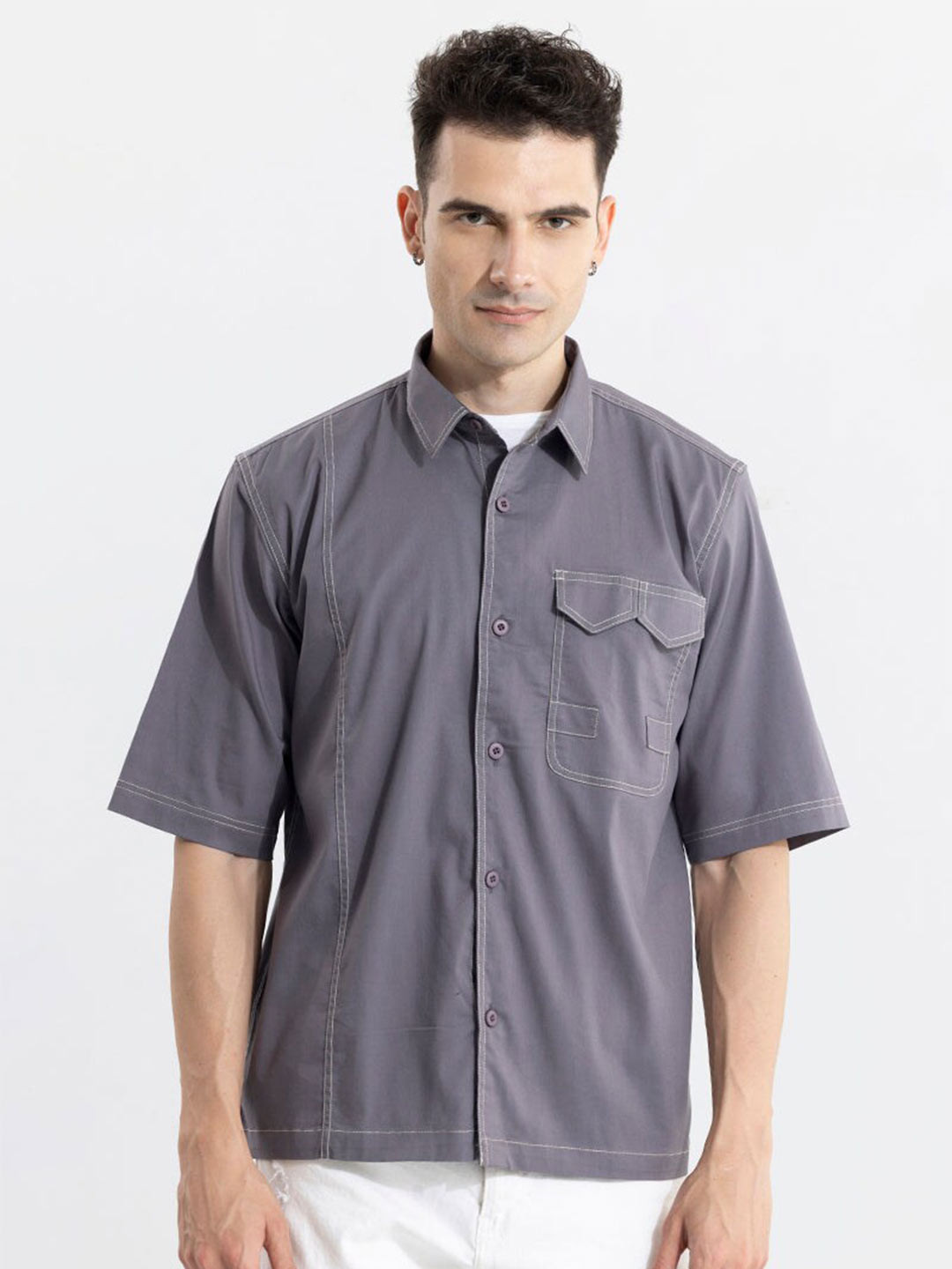

Snitch Grey Classic Pure Cotton Oversized Casual Shirt