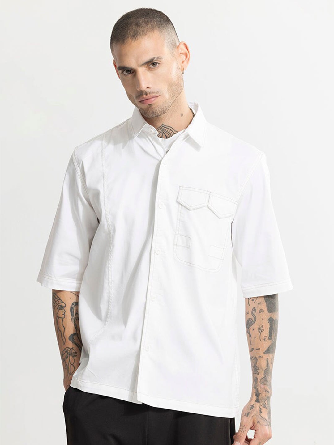

Snitch White Classic Pure Cotton Oversized Casual Shirt