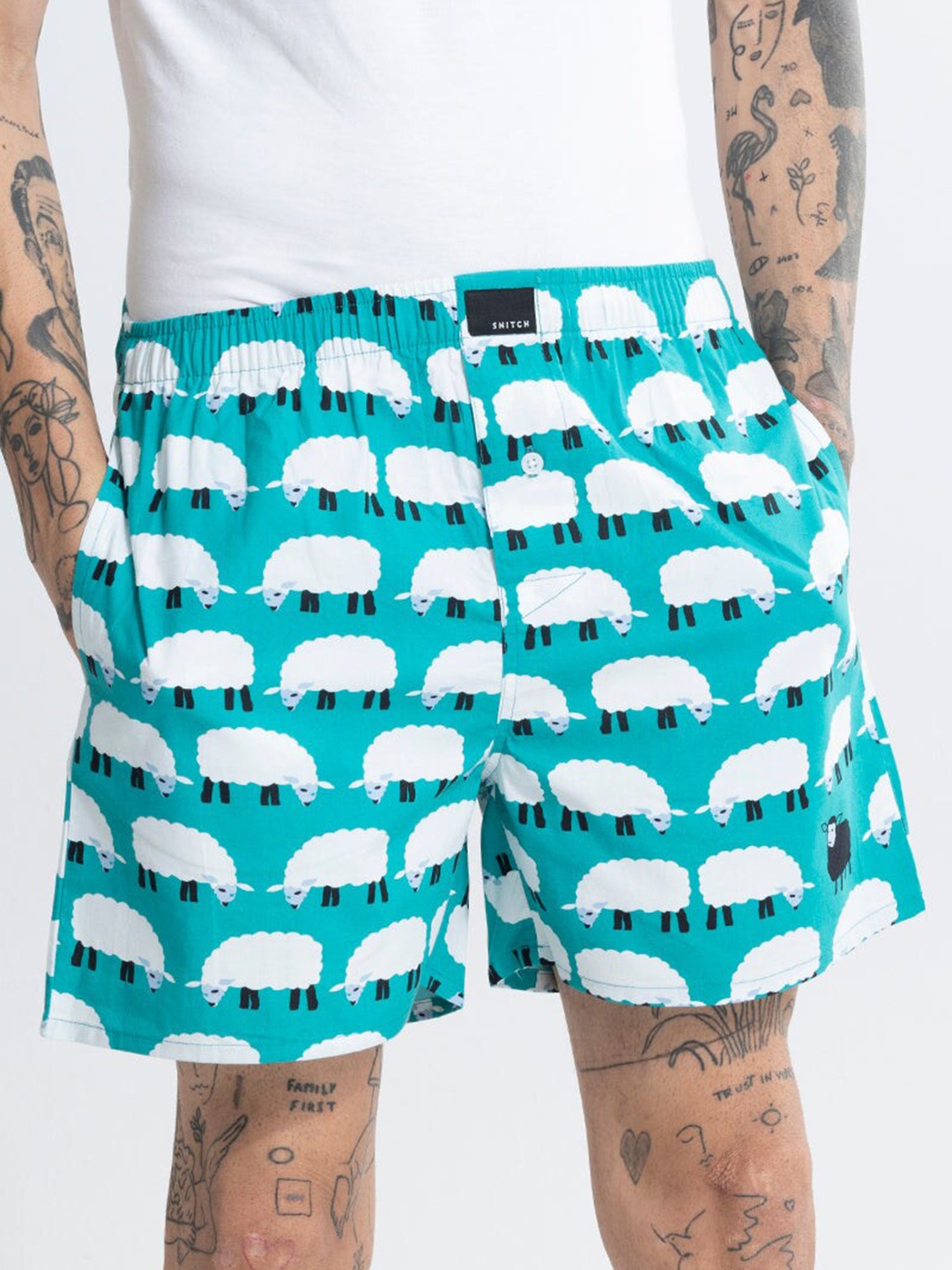 

Snitch Green & White Printed Pure Cotton Boxers 4MSBX9230-02-S