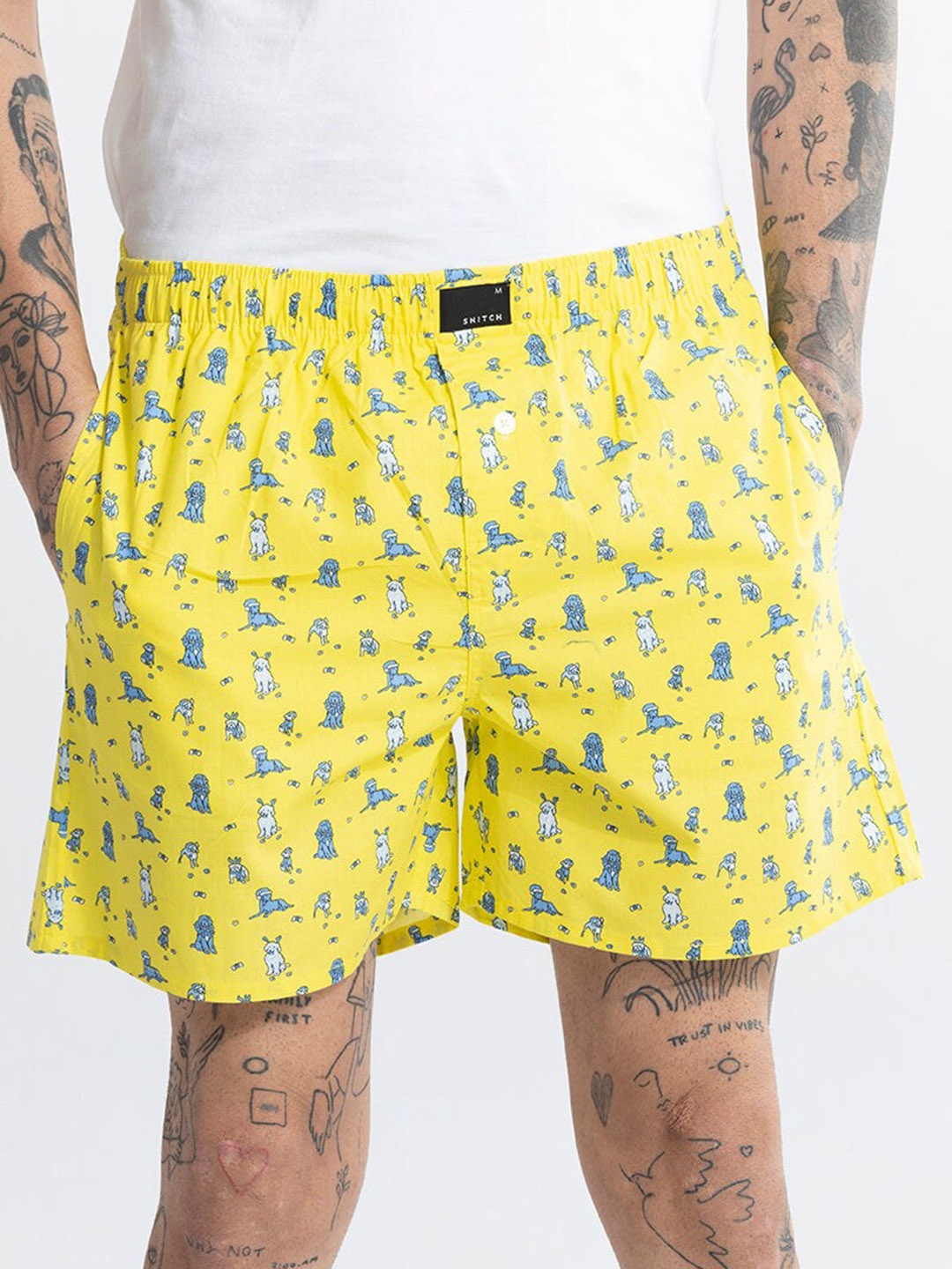 

Snitch Yellow & Blue Conversational Printed Pure Cotton Boxers 4MSBX9218-03-S