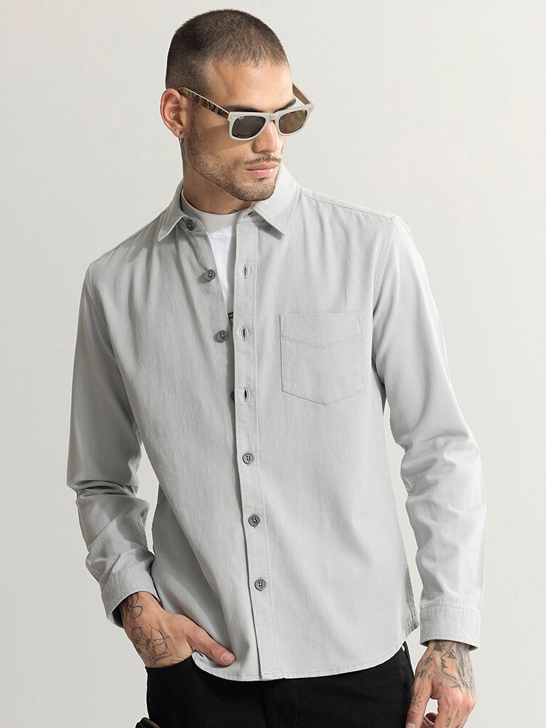 

Snitch Grey Classic Pure Cotton Casual Shirt