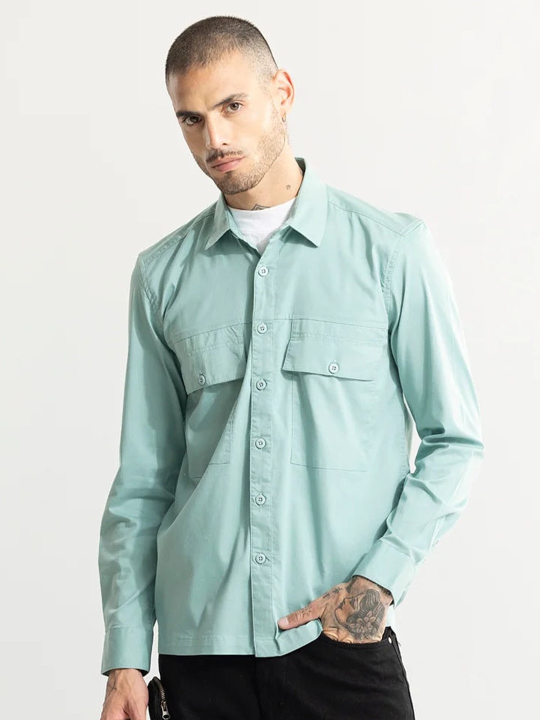 

Snitch Green Classic Pure Cotton Casual Shirt