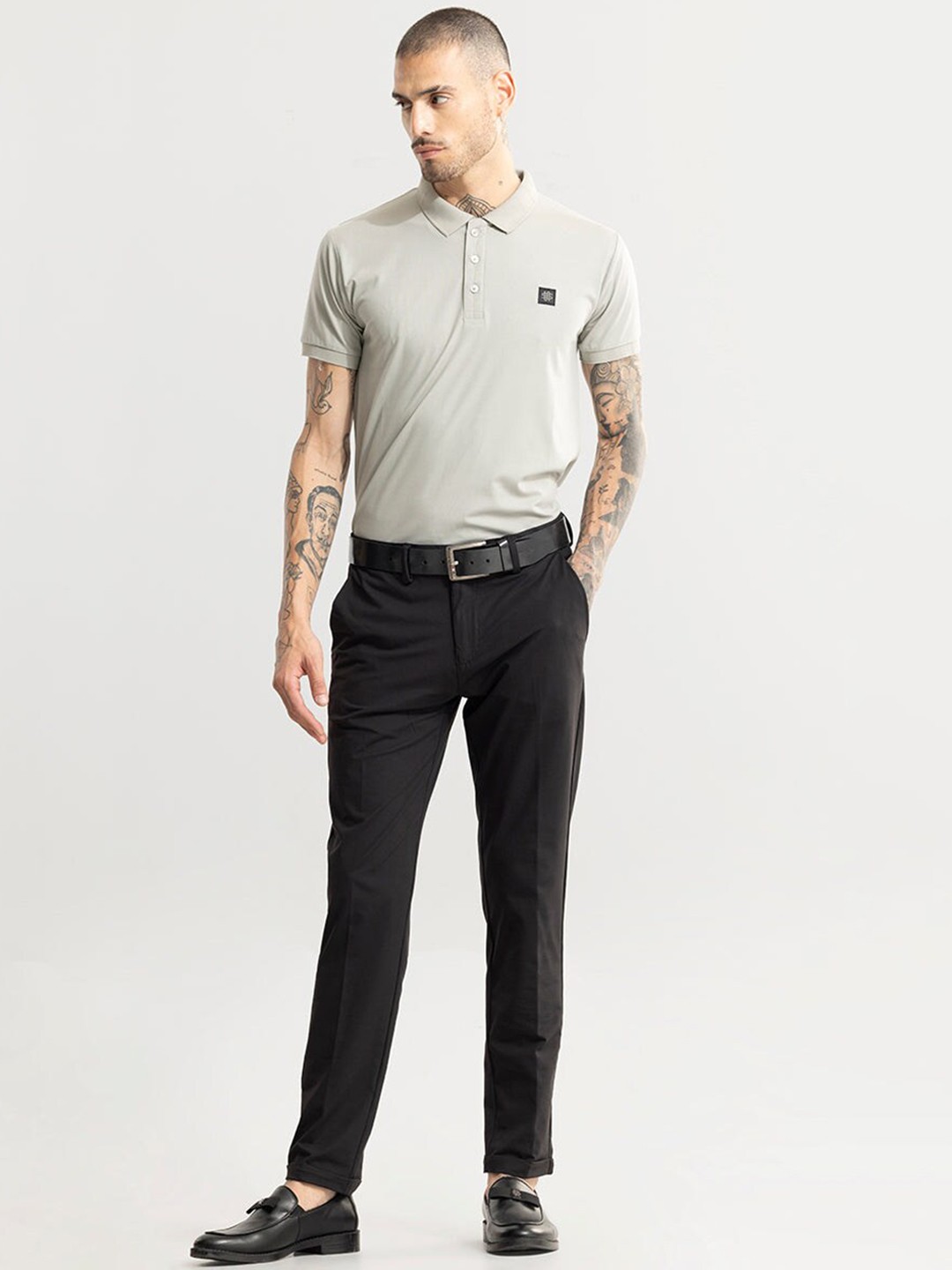 

Snitch Men Black Smart Slim Fit Chinos Trousers