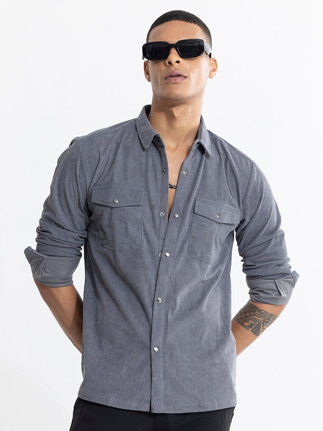 

Snitch Grey Self Design Classic Regular Fit Casual Shirt