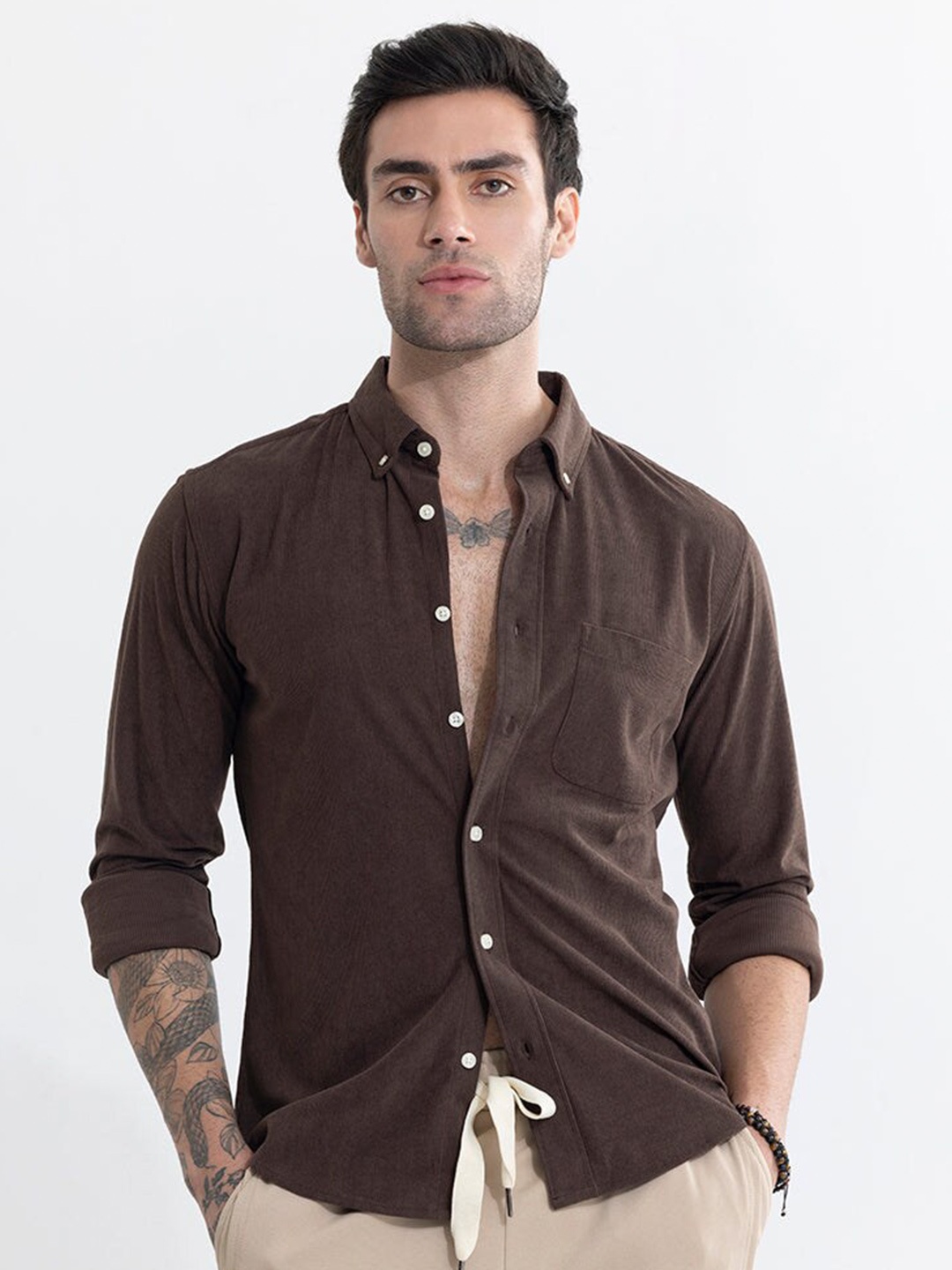 

Snitch Brown Classic Button-Down Collar Slim Fit Pure Cotton Casual Shirt