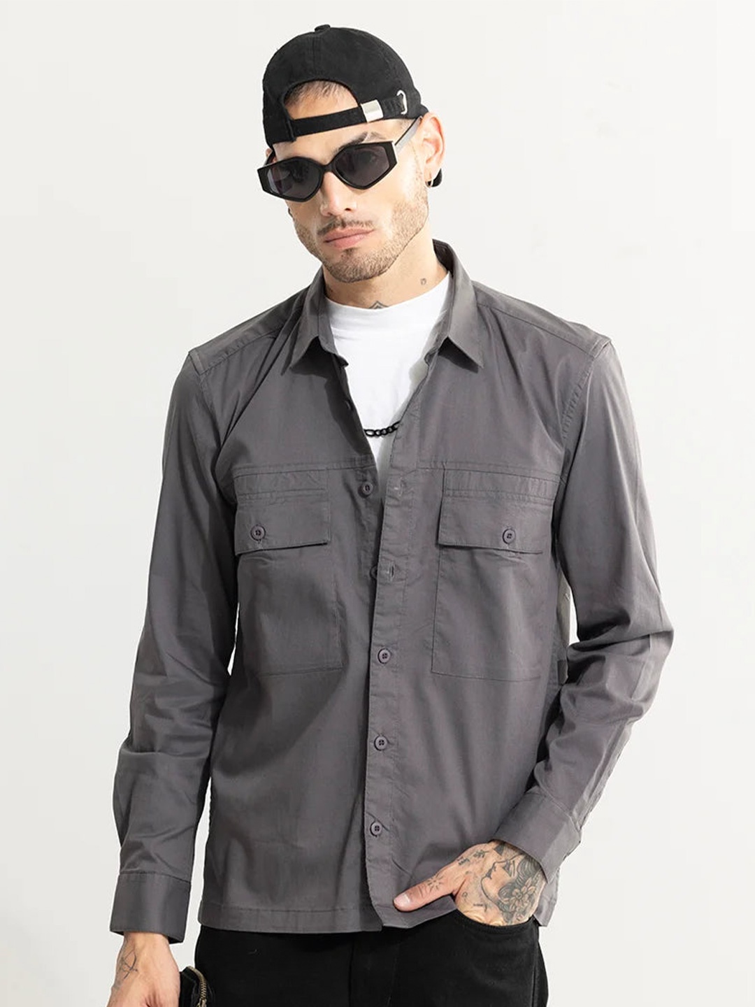 

Snitch Grey Classic Spread Collar Casual Shirt