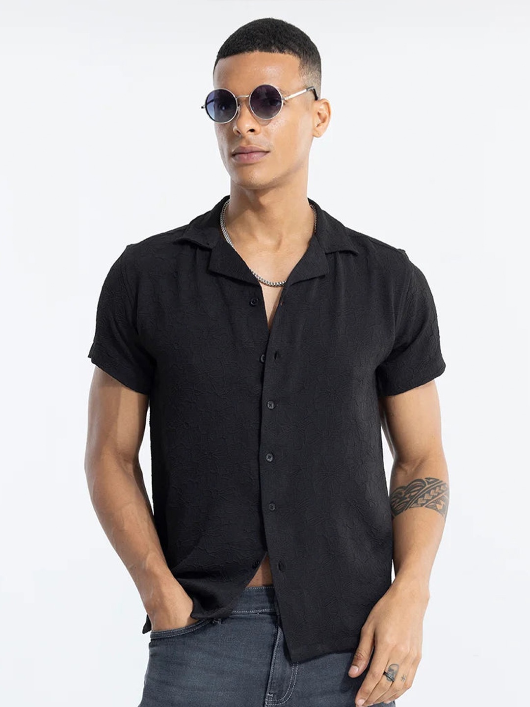 

Snitch Men Black Classic Casual Shirt