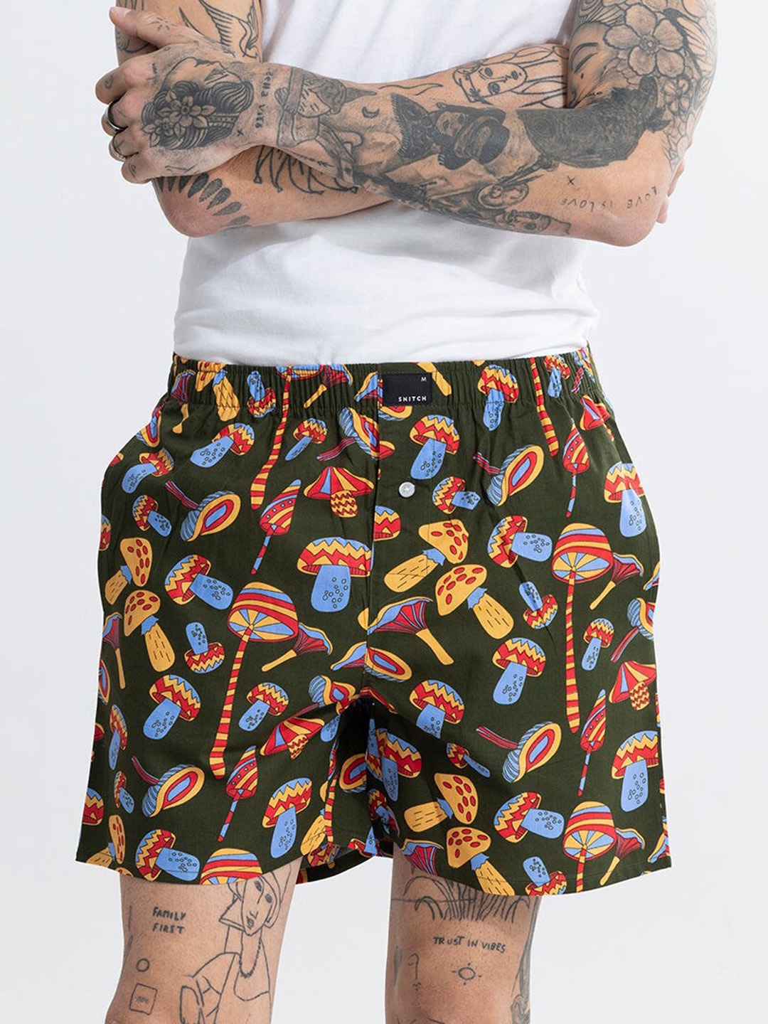 

Snitch Olive Green Printed Pure Cotton Boxers 4MSBX9229-01-S