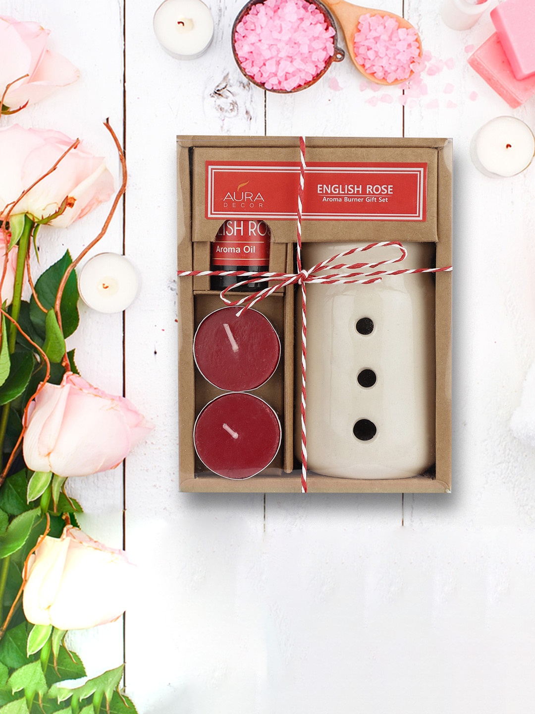 

AuraDecor Red White Rose Fragrance Aroma Heat Diffuser Home Fragrance Gift Set