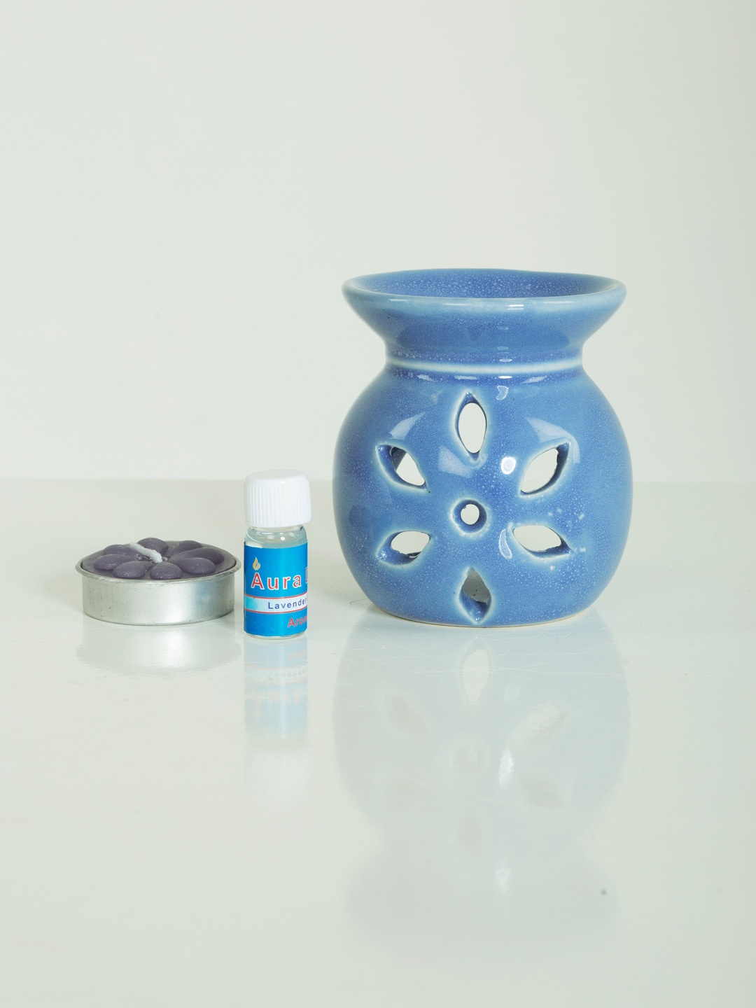 

AuraDecor Textured Lavender Fragrance Aroma Oil Burner Gift Set, Blue