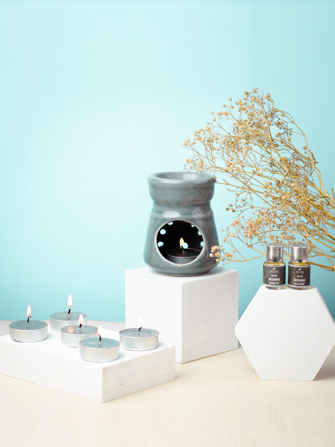 

AuraDecor Grey Jasmine Fragrance Aroma Oil Burner Gift Set