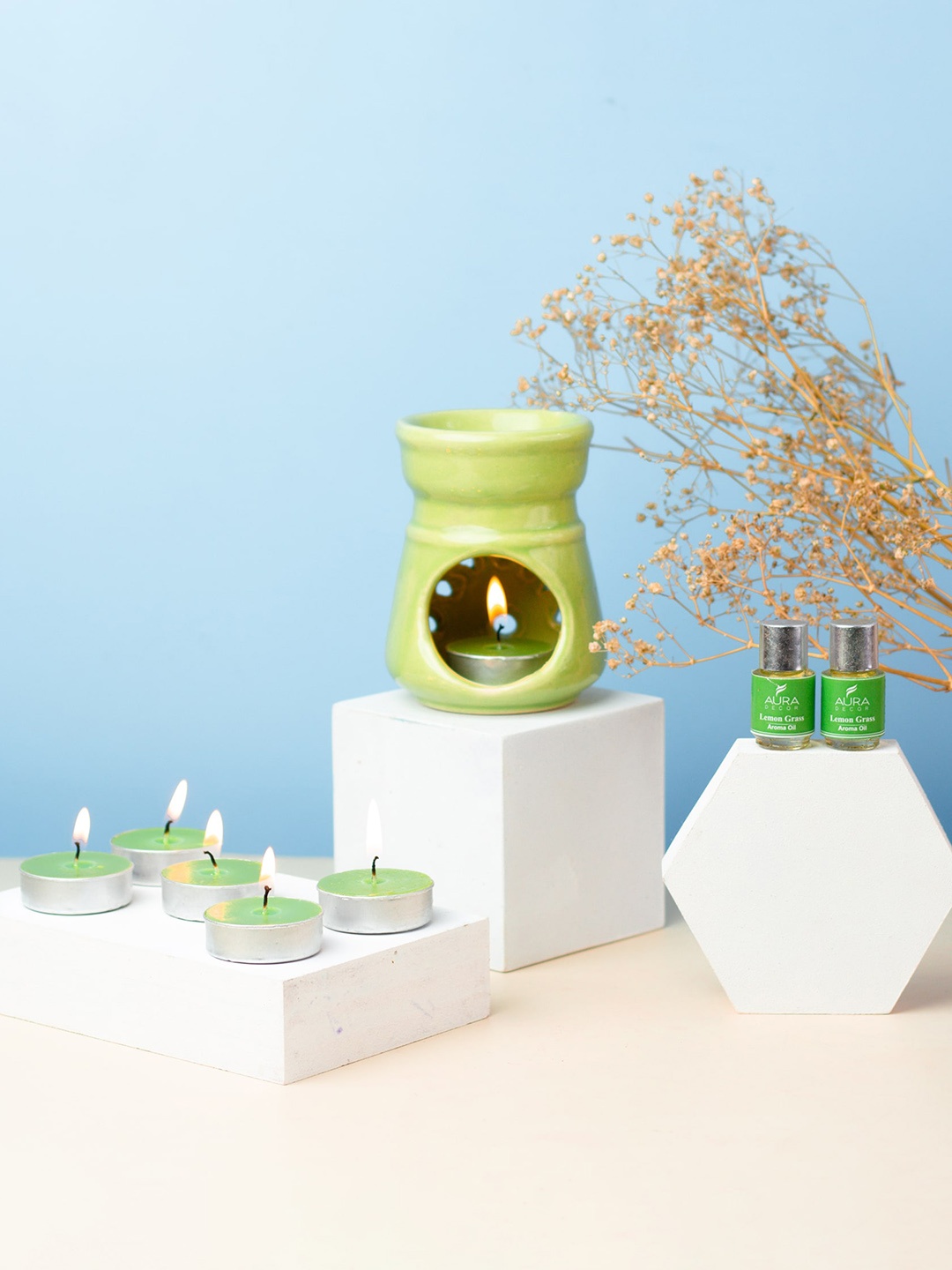 

AuraDecor Green Lemongrass Aroma Heat Diffuser Home Fragrance Gift Set
