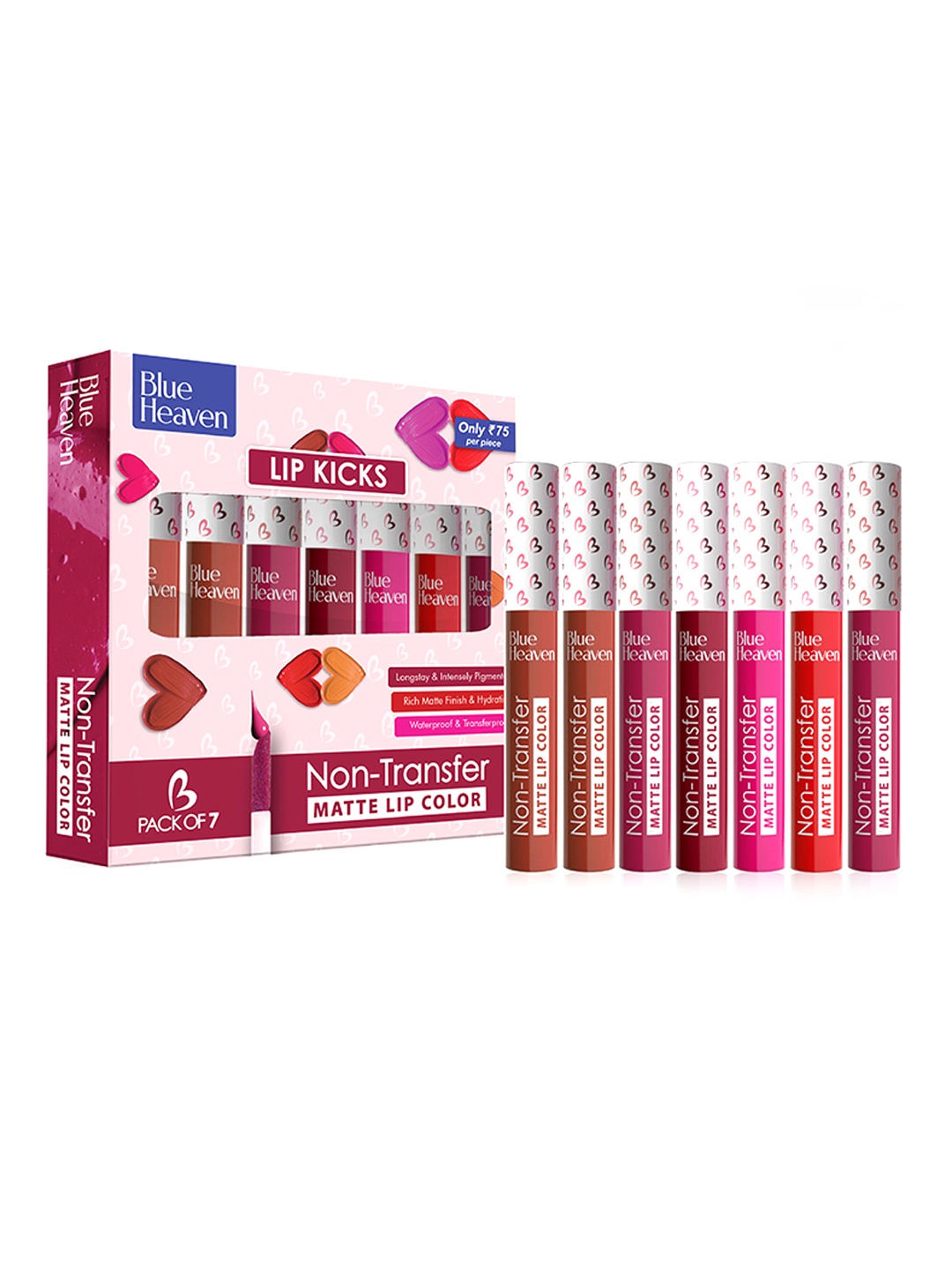 

Blue Heaven Set of 7 Lip Kicks Non Transfer Lip Color - 19.6 ml, Red