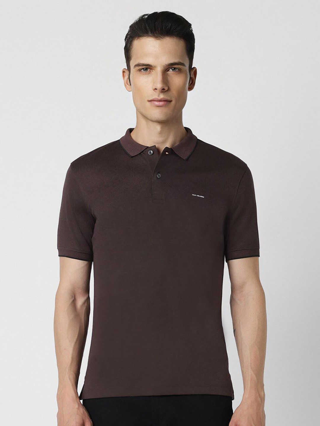 

Van Heusen Short Sleeves Polo Collar T-shirt, Brown