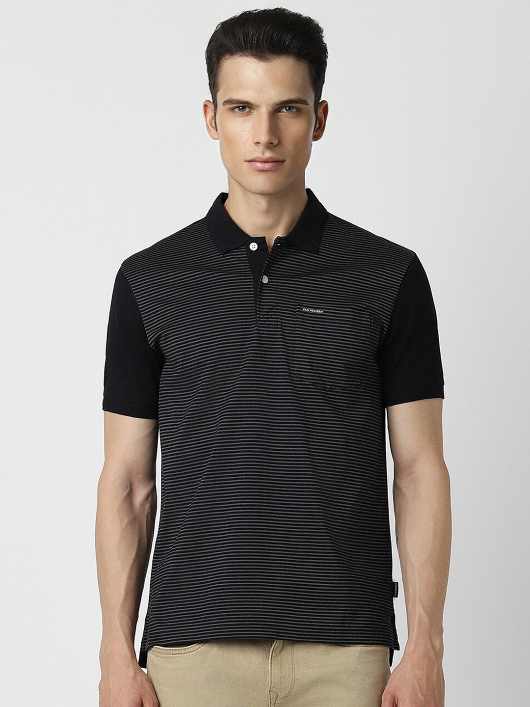 

Van Heusen Sport Striped Polo Collar Pure Cotton T-shirt, Black
