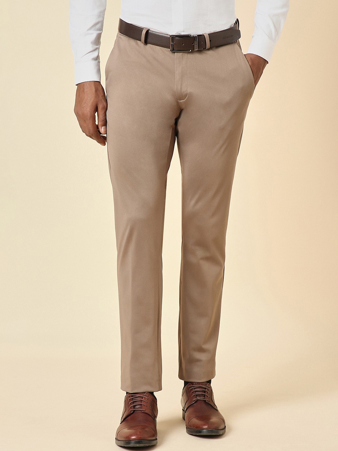 

Allen Solly Men Slim Fit Formal Trousers, Khaki