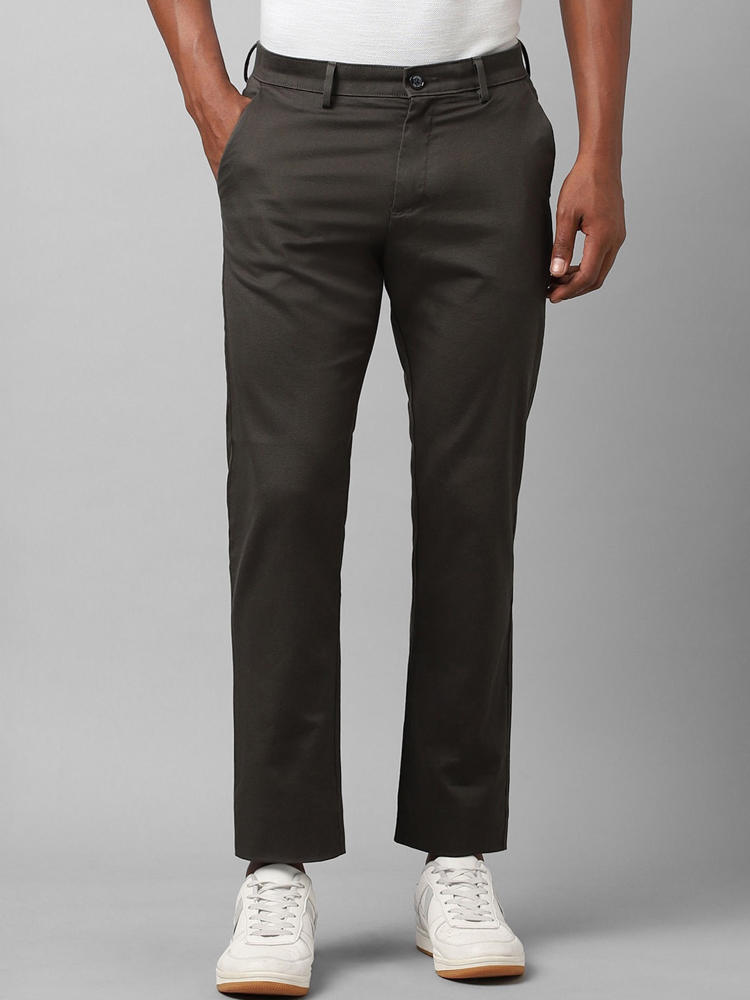 

Allen Solly Men Mid-Rise Textured Self Design Trousers, Grey