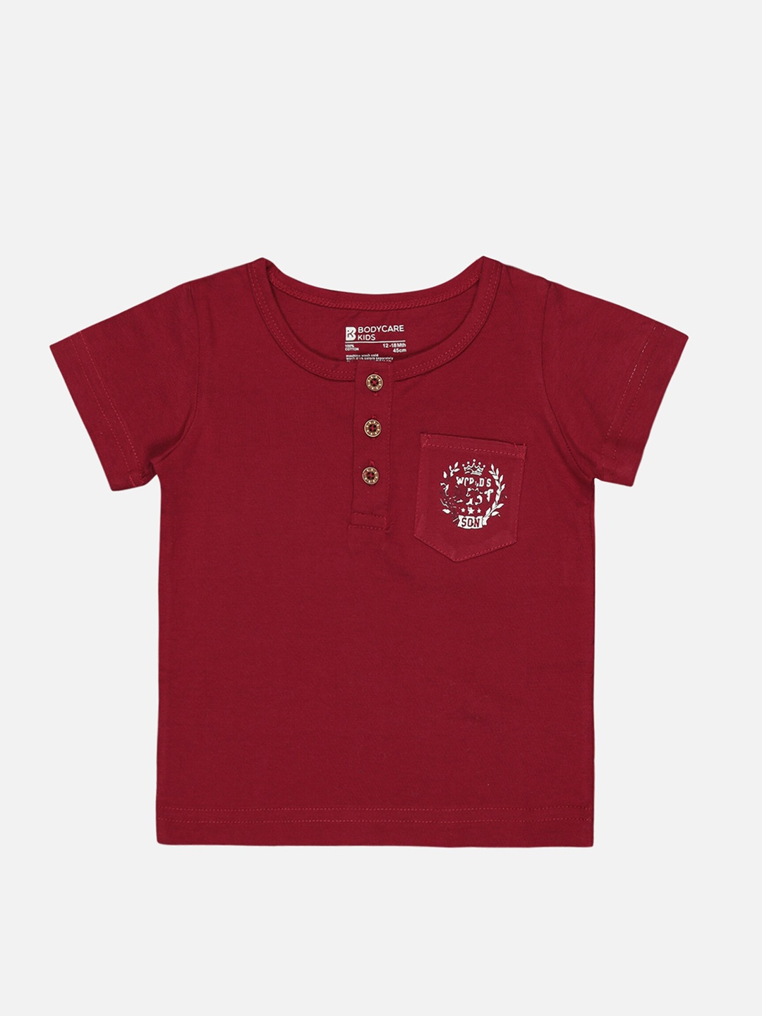 

Bodycare Kids Boys Henley Neck Short Sleeves Cotton T-shirt, Red
