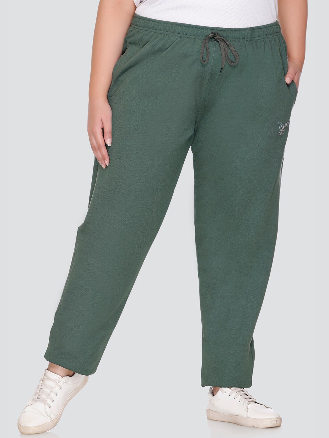 

CUPID Plus Size Straight Leg High-Rise Fleece Lounge Pants, Olive