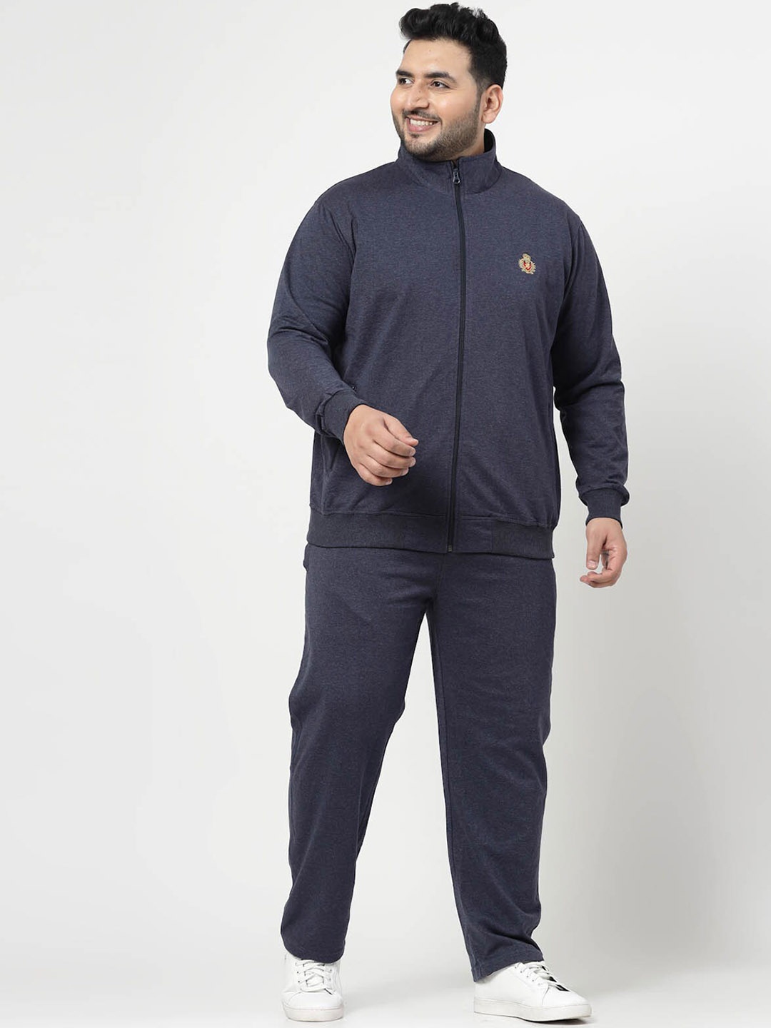 

plusS Navy Blue Mock Collar Long Sleeves Fleece Tracksuit