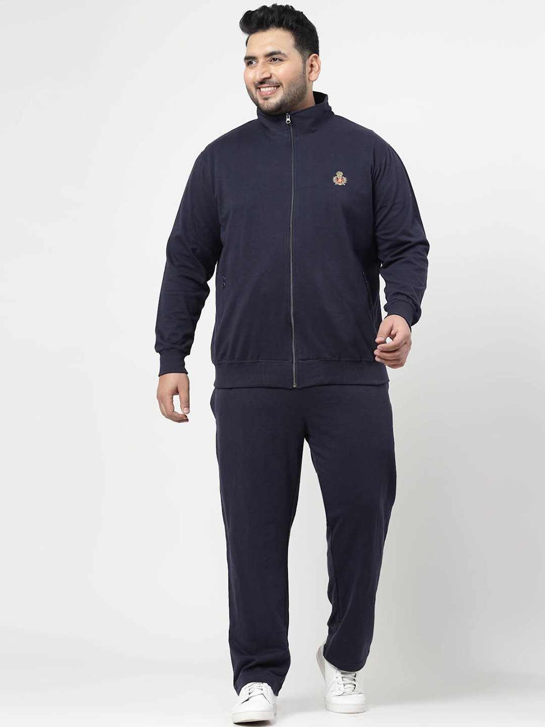 

plusS Navy Blue Mock Collar Long Sleeves Fleece Tracksuit