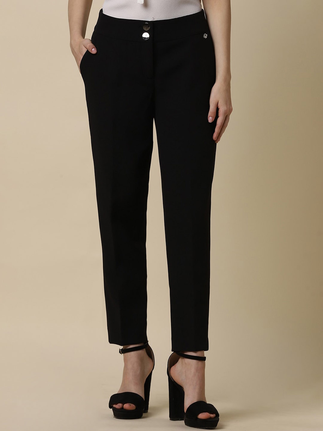 

Allen Solly Woman Regular Fit Formal Trousers, Black