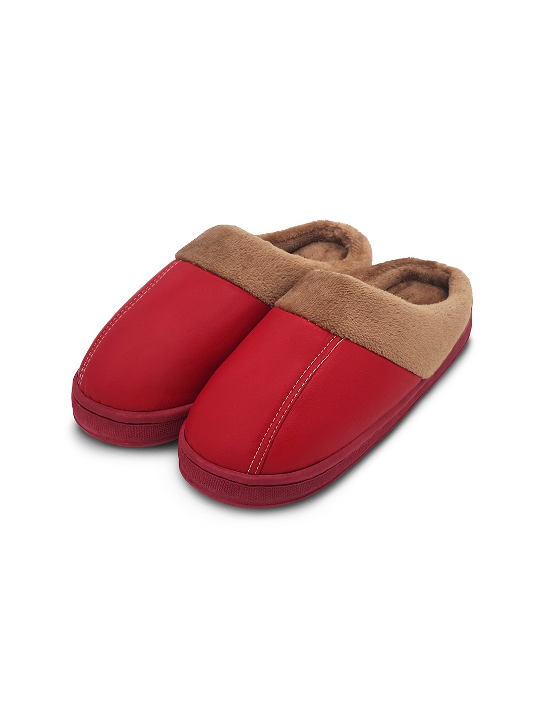 

JENNA Women Self Design Warm Fur Room Slippers, Red