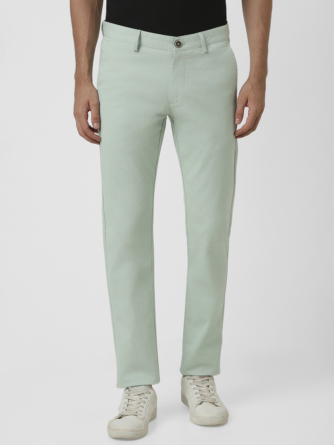 

Peter England Casuals Men Slim Fit Regular Trousers, Green