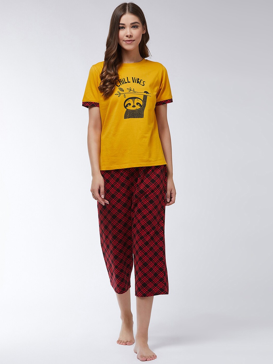 

Miss Chase Printed Pure Cotton T-Shirt & Capris, Yellow