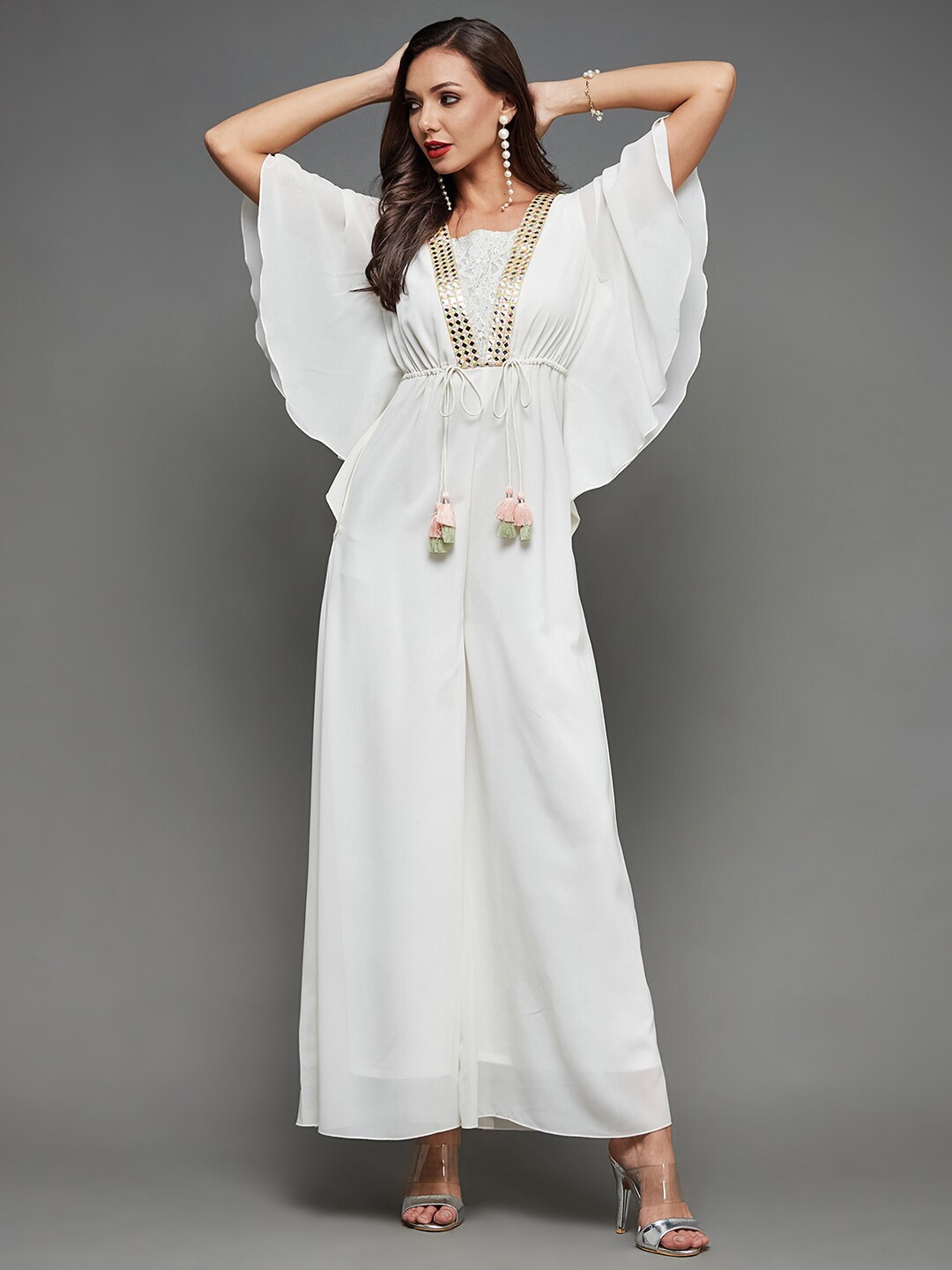 

Miss Chase Embroidered Kaftan Styled Basic Jumpsuit, Off white
