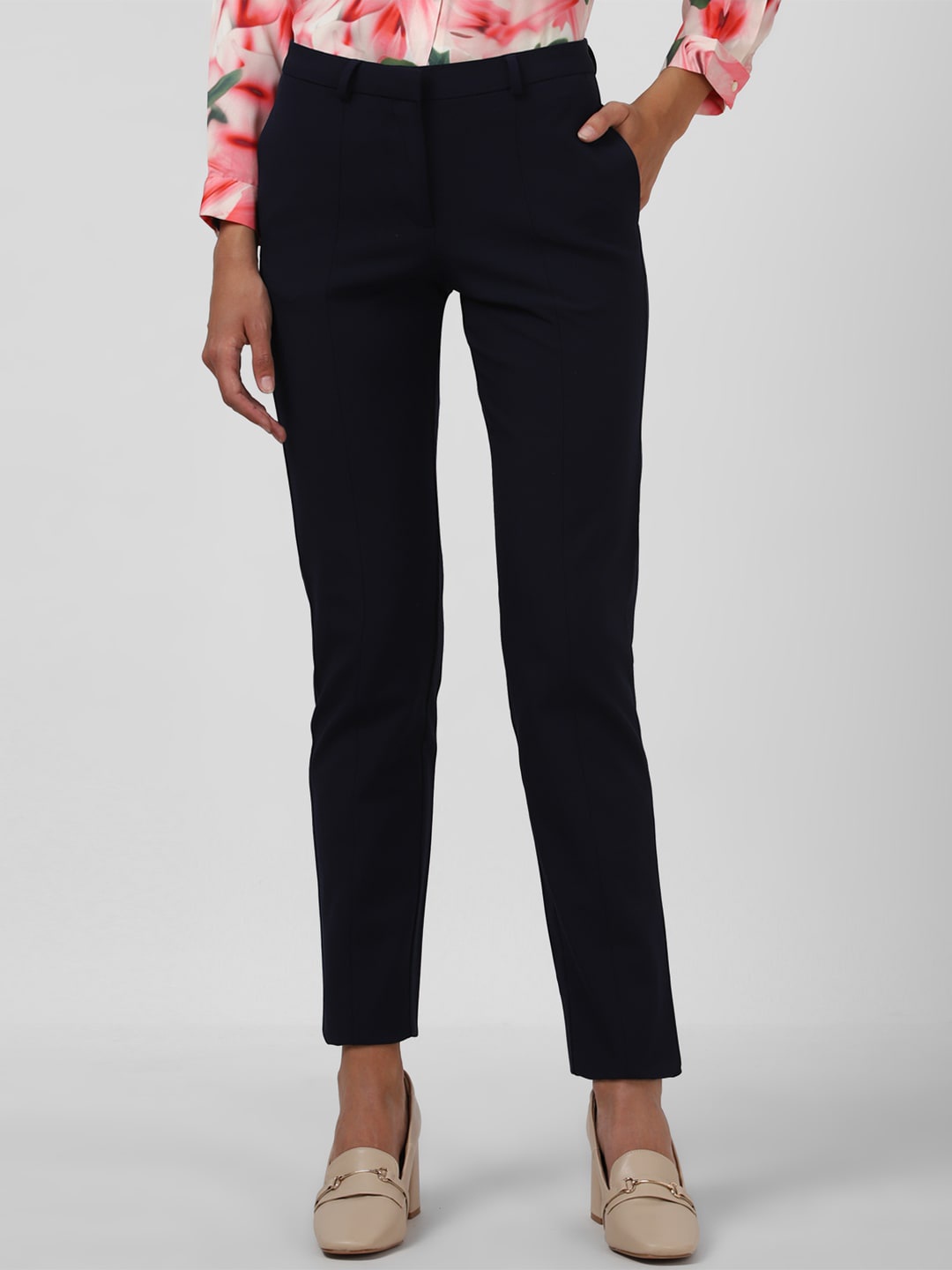 

Van Heusen Woman Regular Fit Mid-Rise Formal Trousers, Navy blue