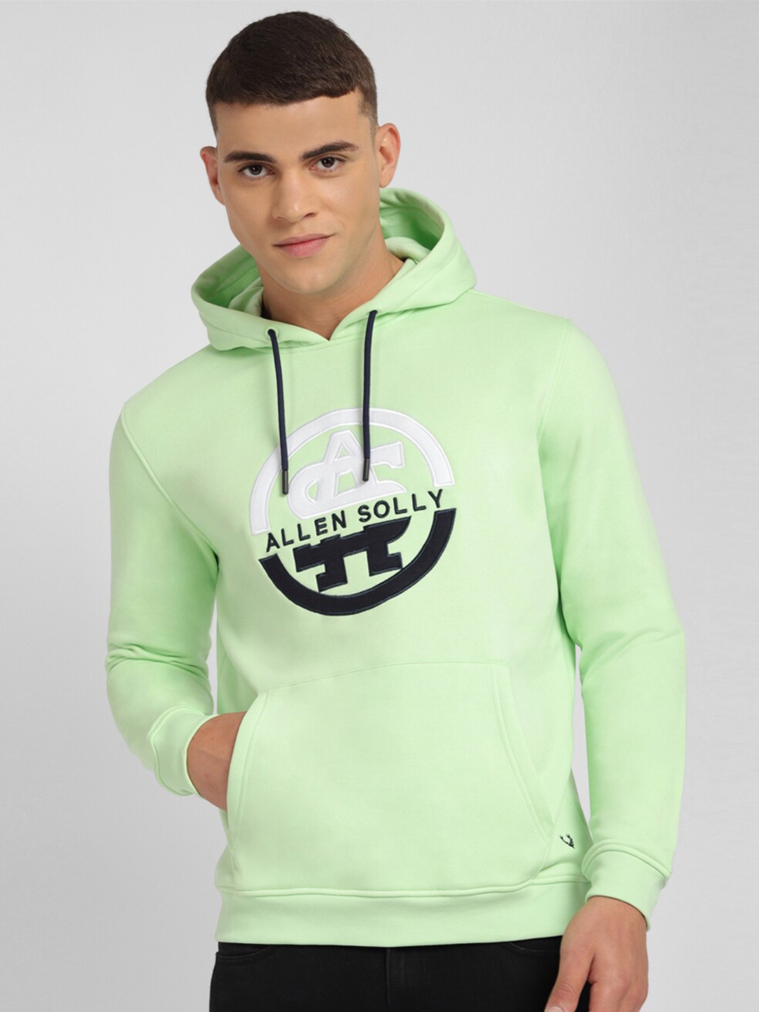 

Allen Solly Typography Embroidered Hooded Cotton Pullover Sweatshirt, Green