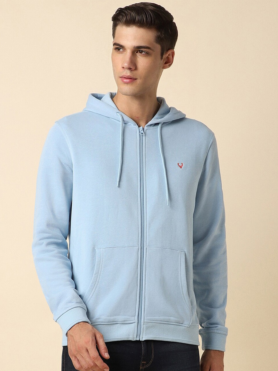 

Allen Solly Hooded Pure Cotton Front-Open Sweatshirt, Blue