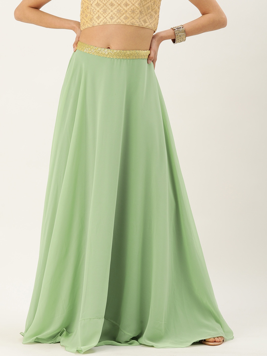 

Ethnovog Layered Georgette Maxi Flared Ethnic Skirt, Sea green