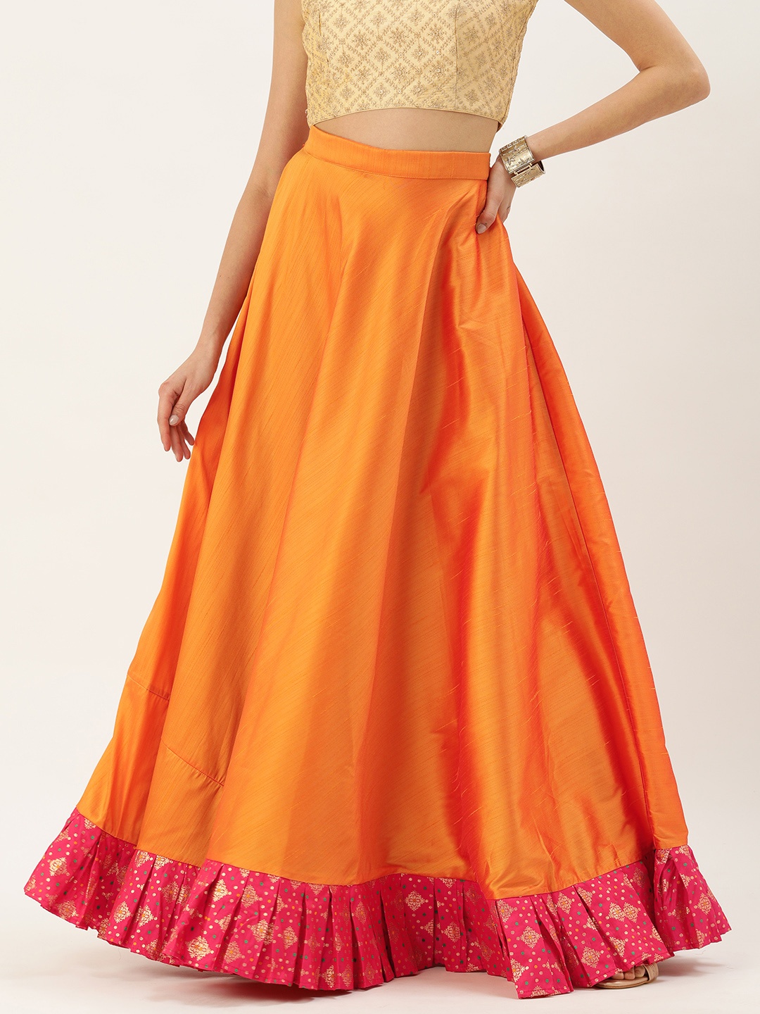 

Ethnovog Tiered Maxi Flared Ethnic Skirt, Orange