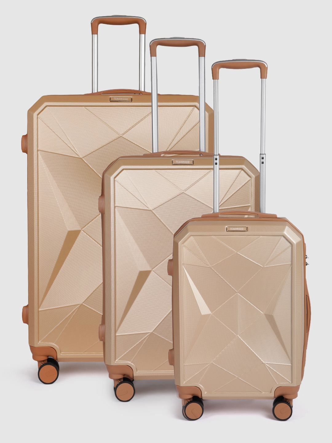 

Teakwood Leathers Set of 3 Emerald Textured Hard-Sided Trolley Bags 95.5L, Gold