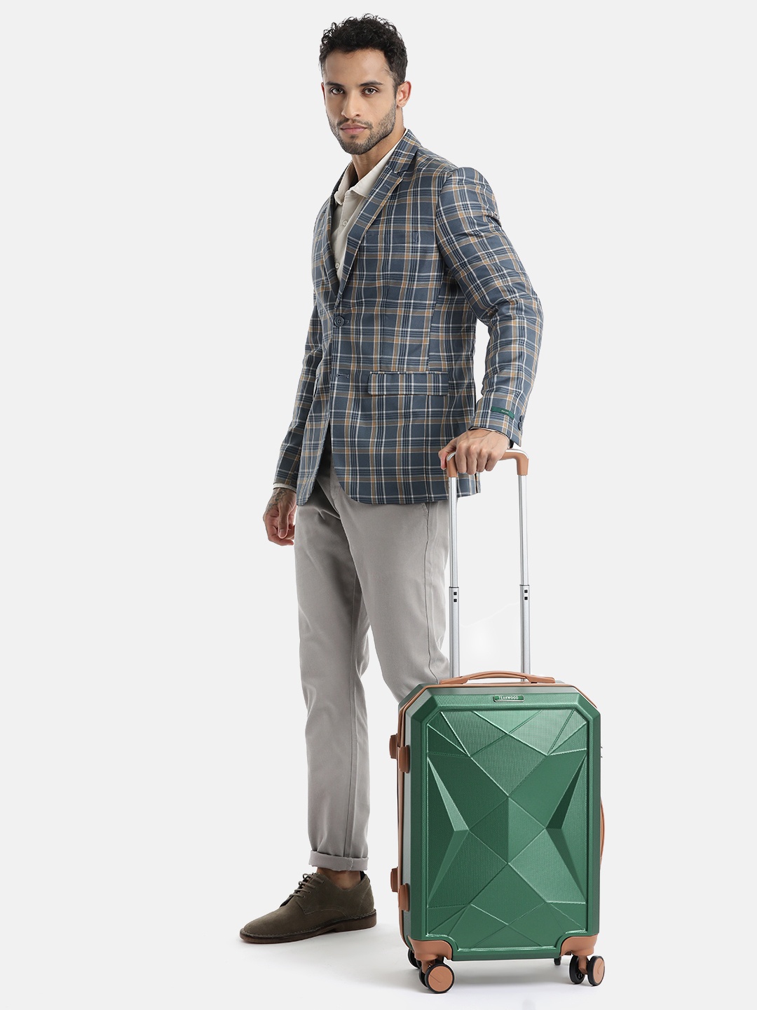 

Teakwood Leathers Textured Emerald Hard Cabin Suitcase Trolley Bag-32.2 L, Green