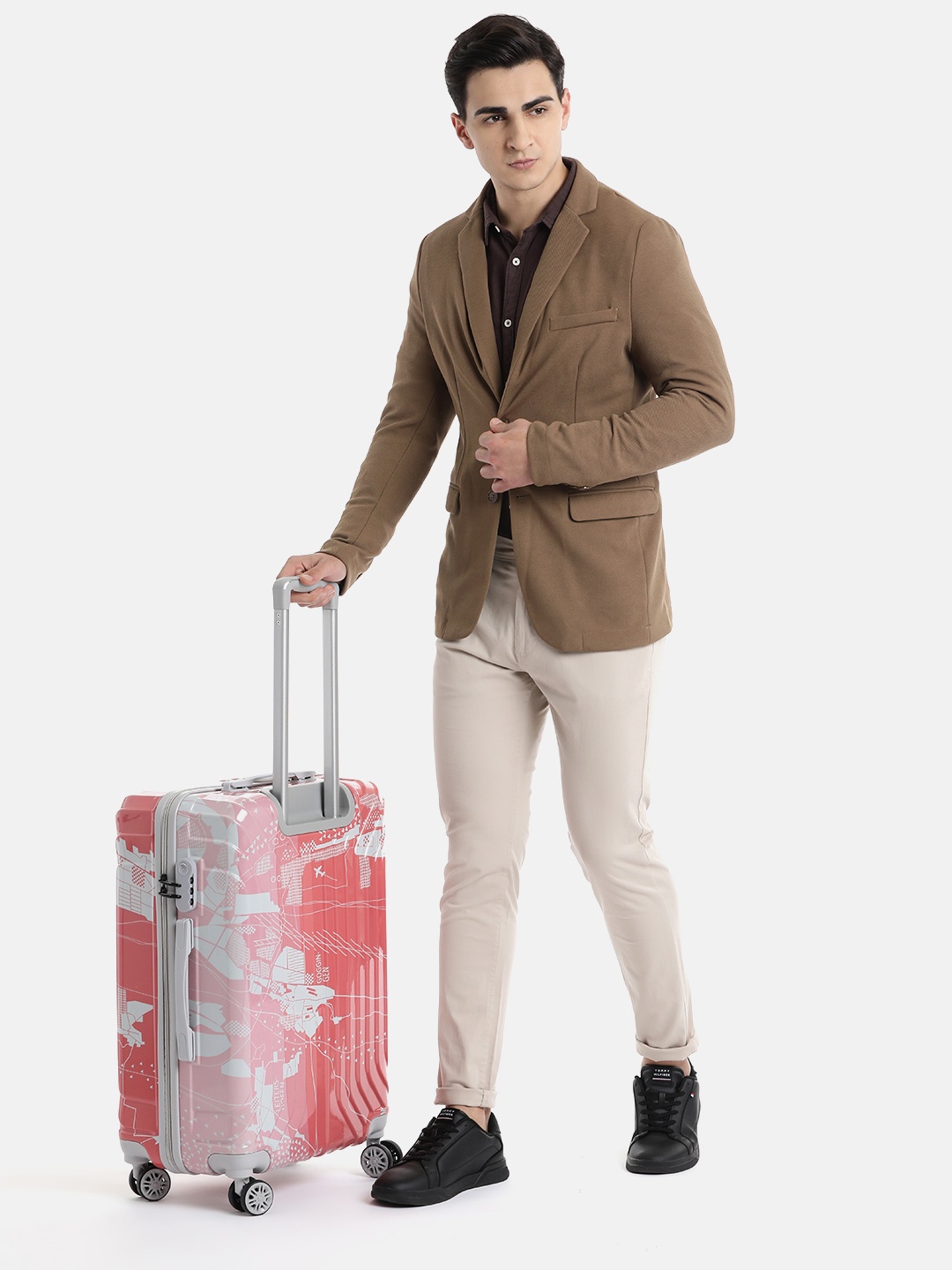 

Teakwood Leathers Map Printed 360 Degree Rotation Hard Medium-Sized Trolley Bag 54.6L, Pink