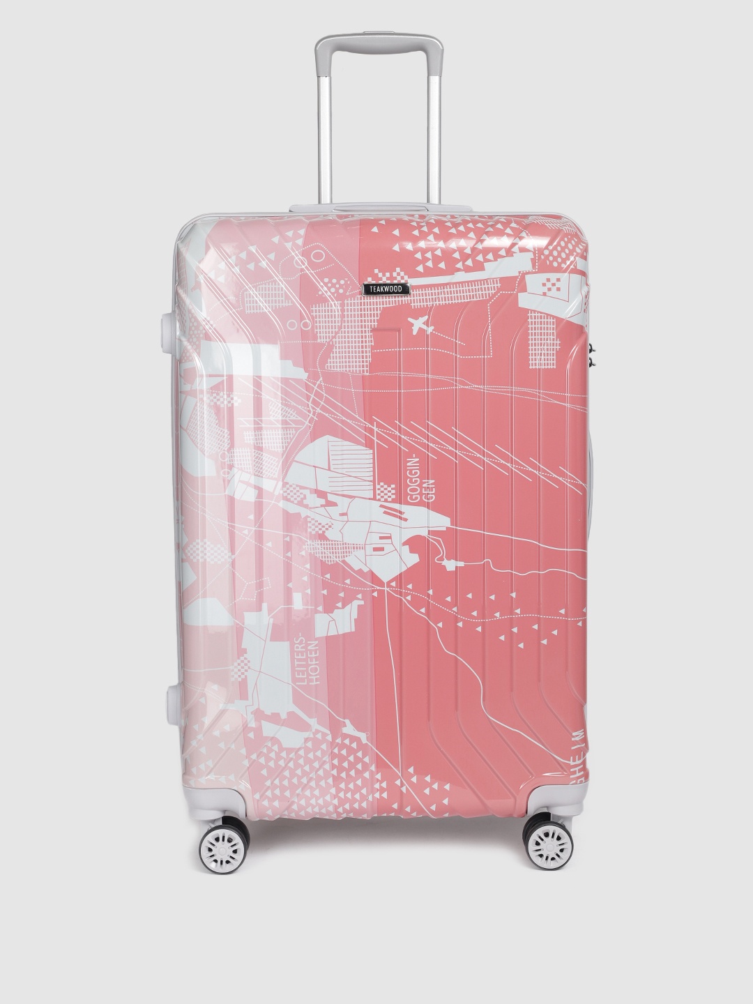 

Teakwood Leathers Map Printed 360 Degree Rotation Hard Large-Sized Trolley Bag 95.5L, Pink