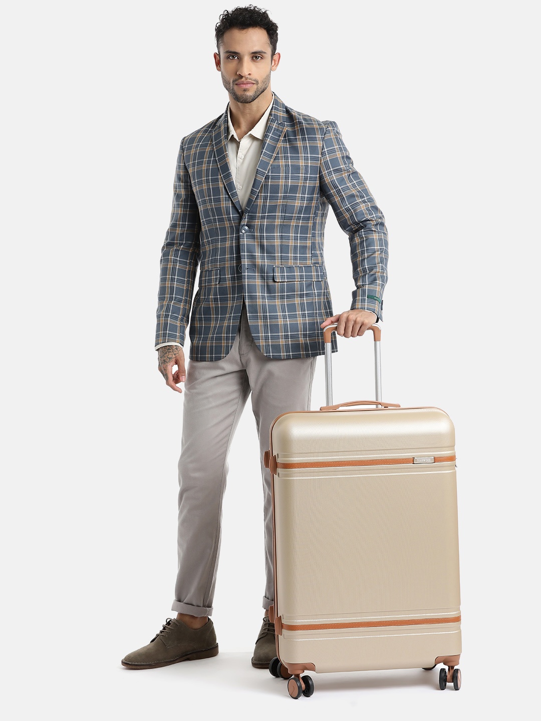 

Teakwood Leathers Textured USA Hard Large Suitcase Trolley Bag 95.5 L, Champagne