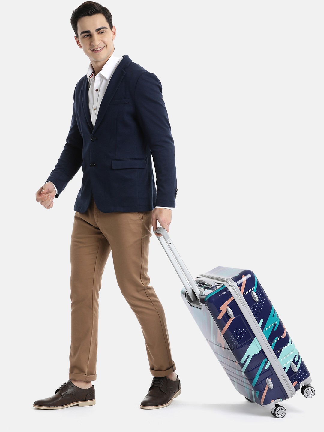 

Teakwood Leathers Milkyway Printed Hard Medium-Sized Trolley Bag 54.6L, Blue