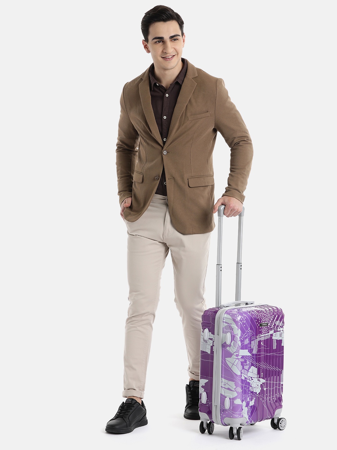 

Teakwood Leathers Map Printed 360 Degree Rotation Hard-Sided Cabin-Sized Trolley Bag 32.2L, Purple