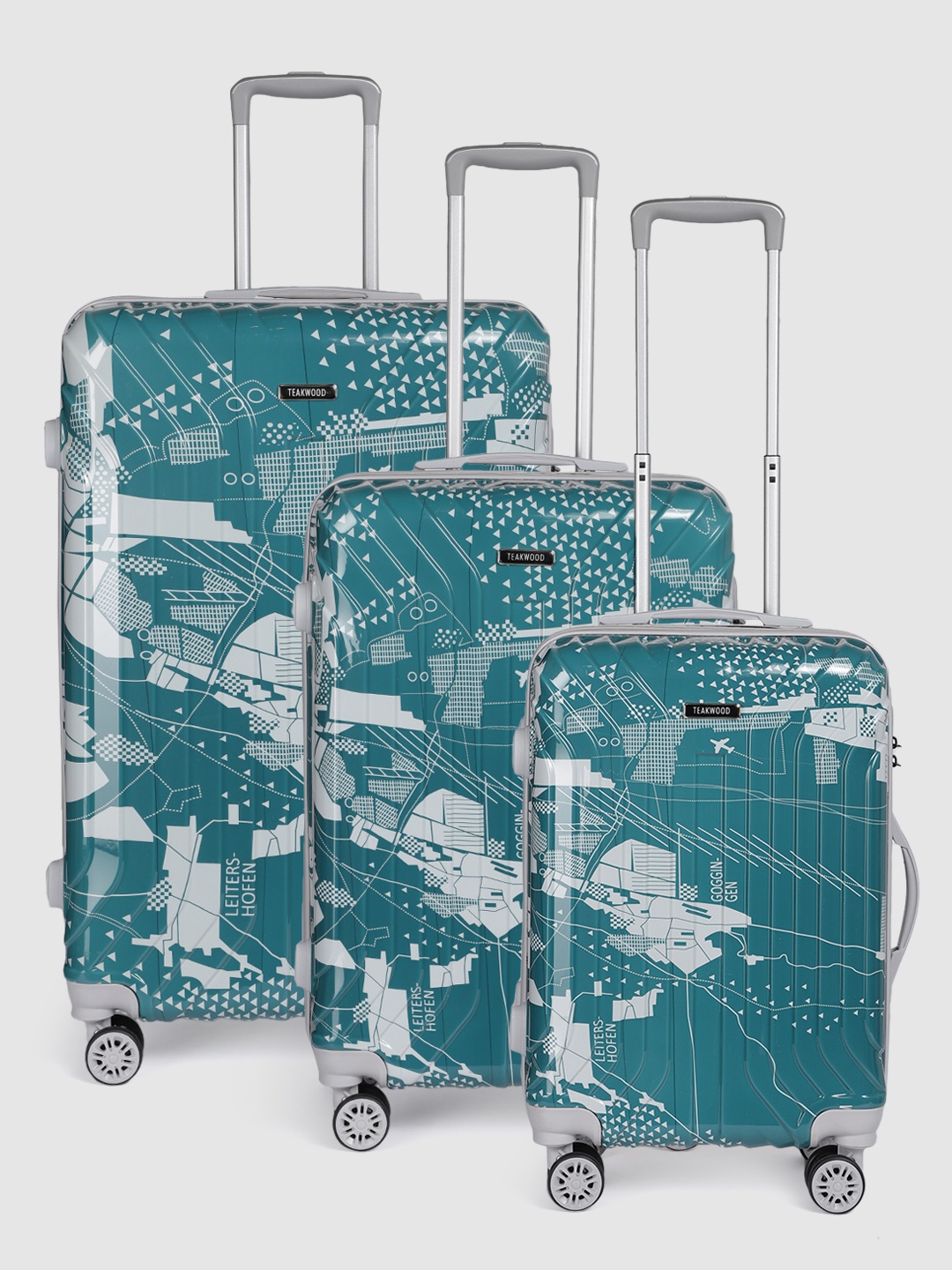

Teakwood Leathers Set of 3 Map 360 Degree Rotation Hard-Sided Trolley Bags 182L, Teal