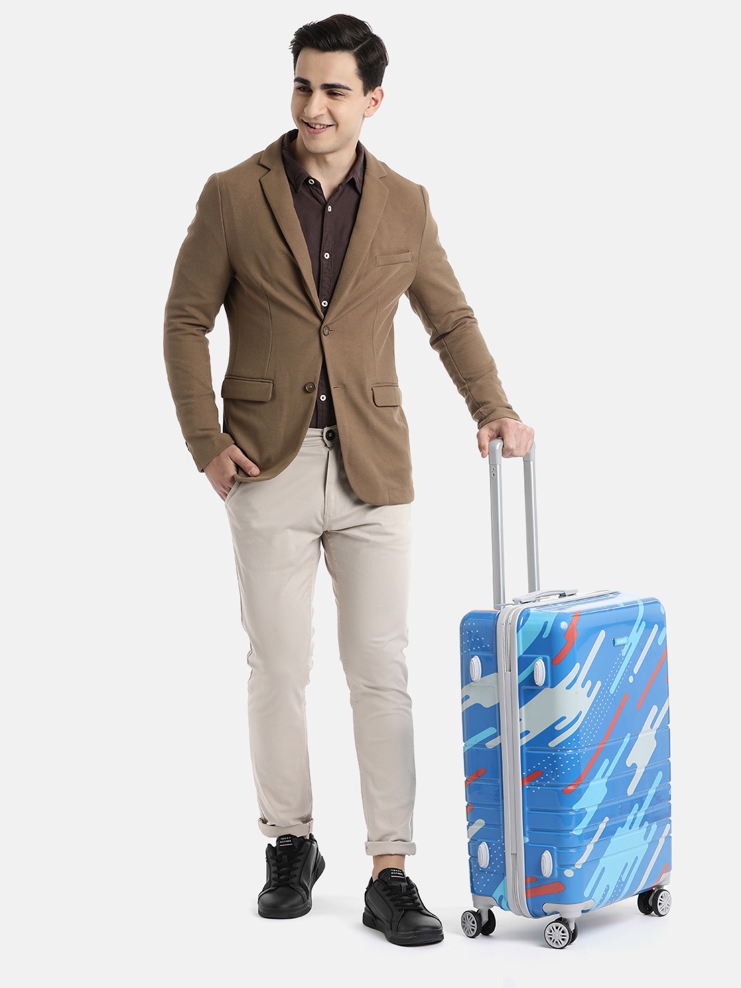 

Teakwood Leathers Milkyway Printed Hard Medium-Sized Trolley Bag 54.6L, Blue