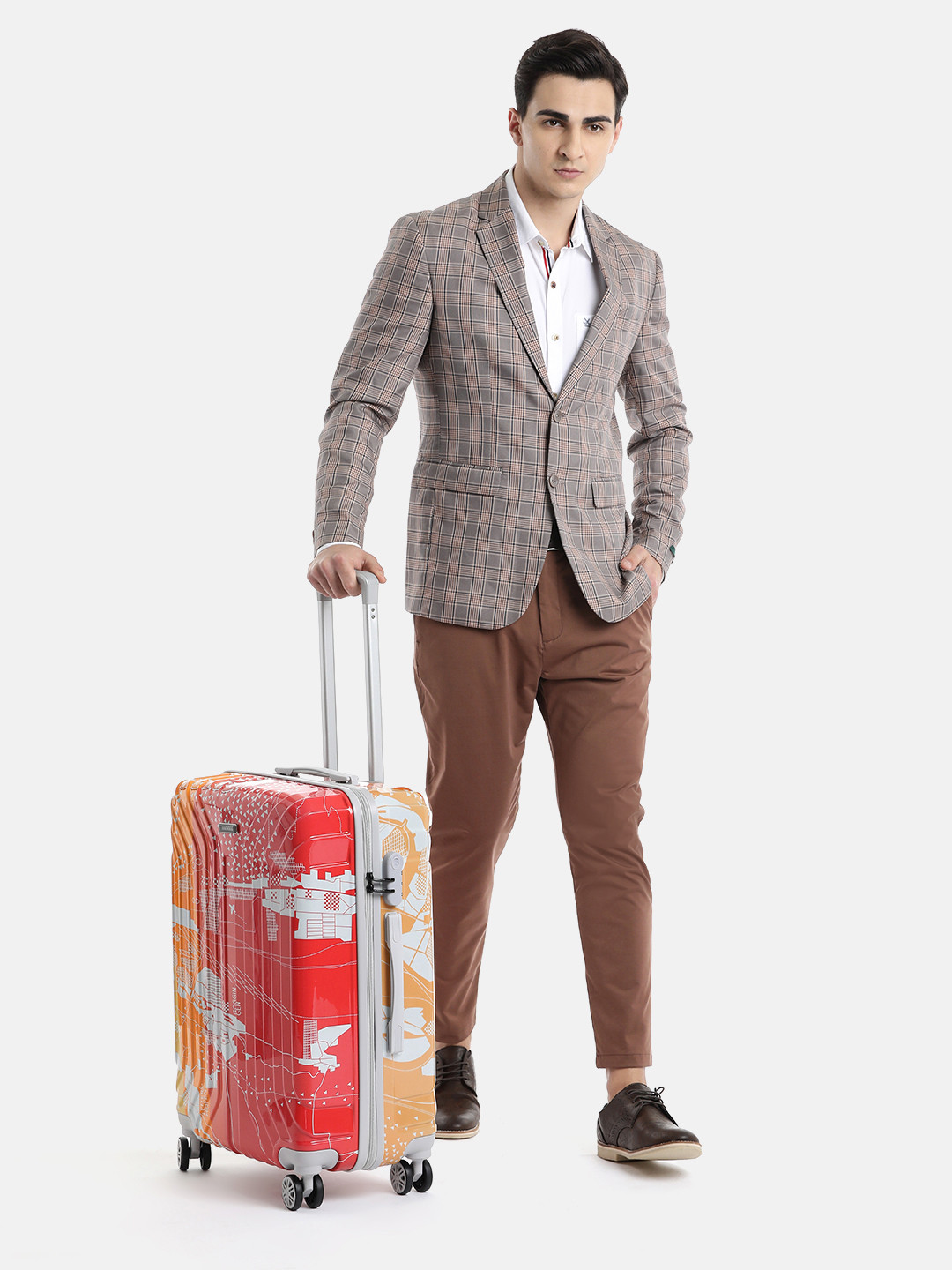 

Teakwood Leathers Printed MAP Hard Medium Suitcase Trolley Bag 54.6 L, Red