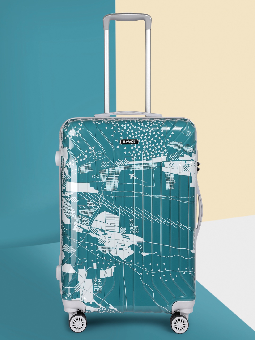 

Teakwood Leathers Map Printed 360 Degree Rotation Hard Medium-Sized Trolley Bag 54.6L, Green