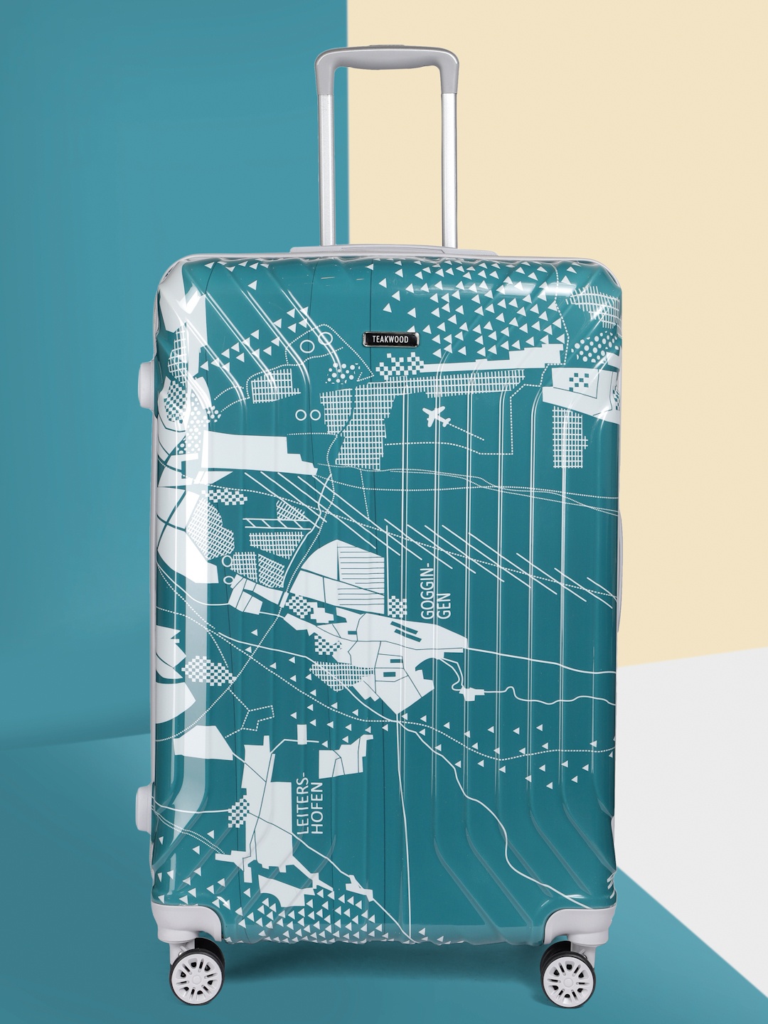 

Teakwood Leathers Map Printed 360 Degree Rotation Hard Large-Sized Trolley Bag 95.5L, Green
