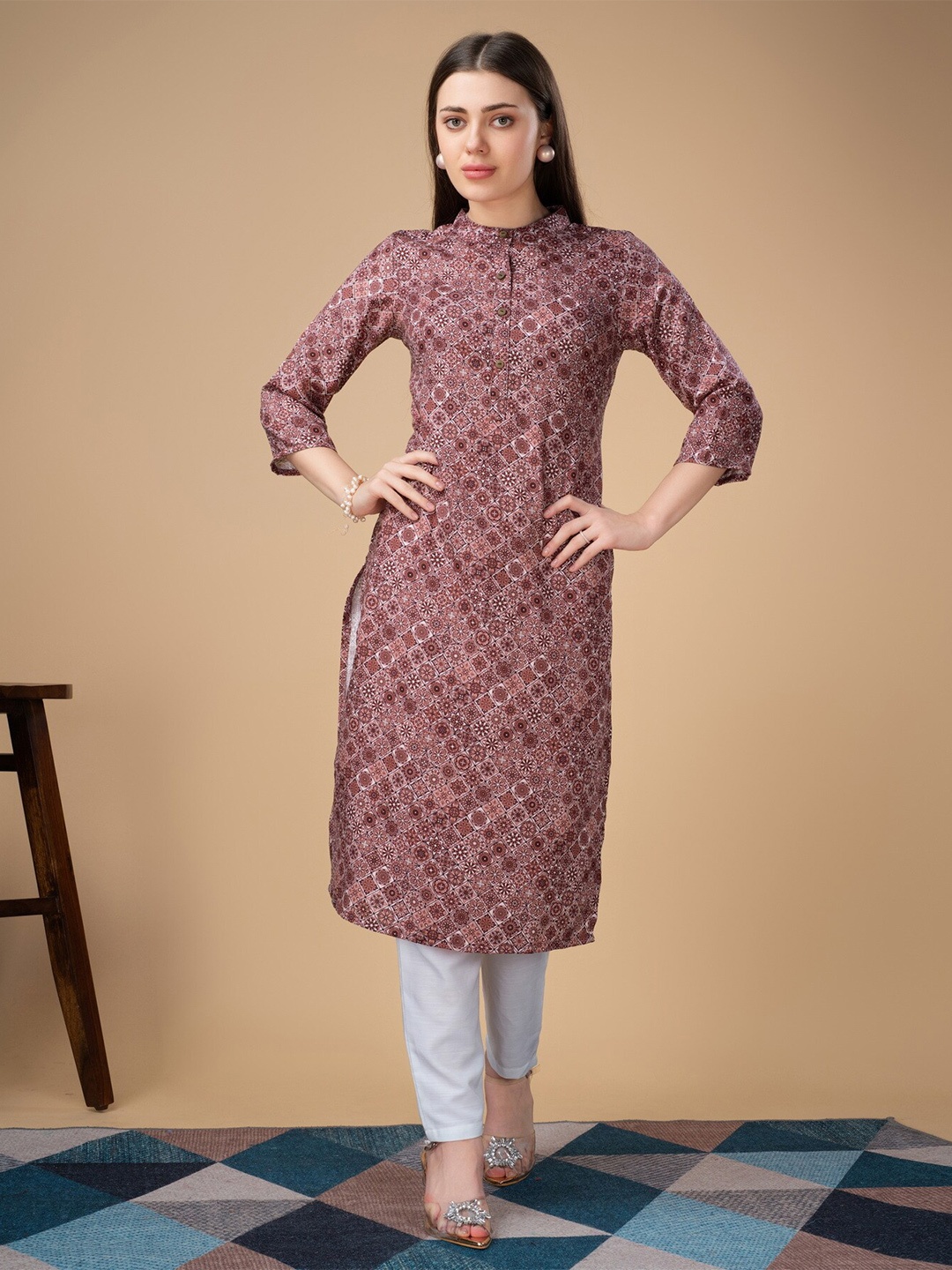 

soan Ethnic Motifs Printed Straight Kurta, Red