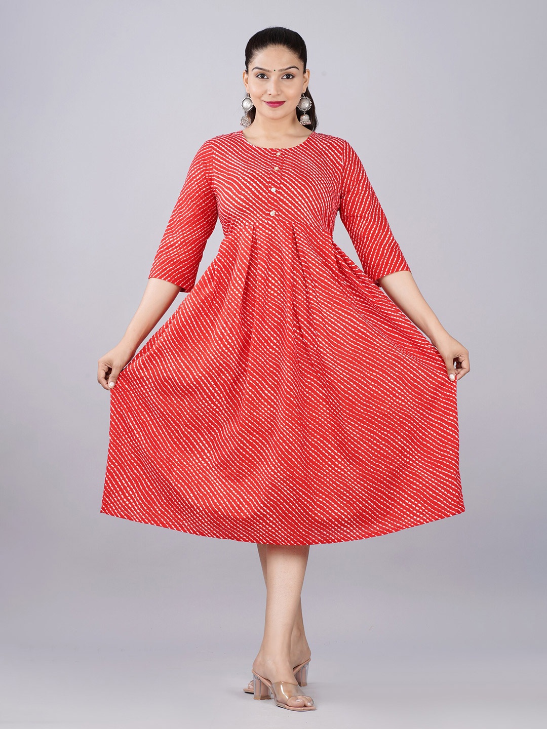 

BAESD Maternity Leheriya Printed Fit & Flare Ethnic Dress, Orange