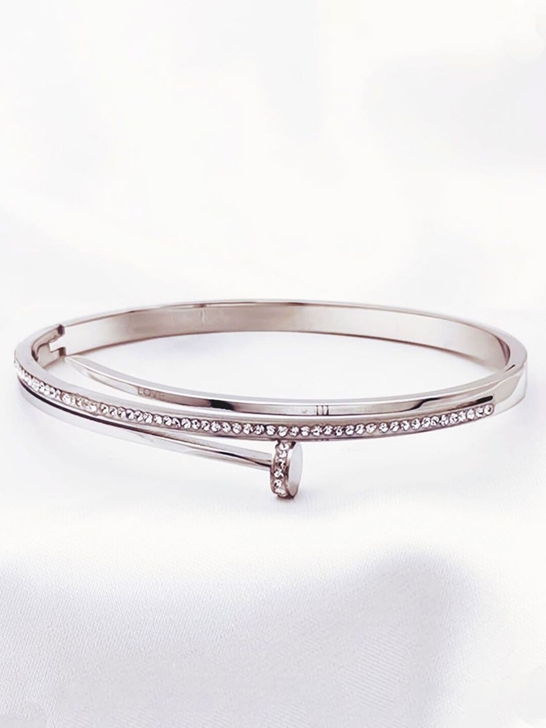 

Jewels Galaxy Silver-Plated American Diamond Bangle-Style Bracelet